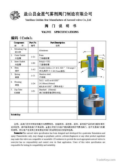 20 mm metering aluminum aerosol valve