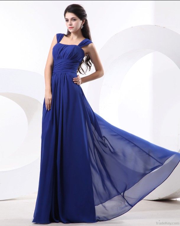 Chiffon Ruffle Shoulder Straps Floor Length Bridesmaid Dress Gown