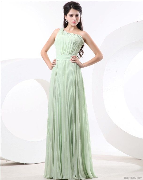 Empire One Shoulder Floor Length Chiffon Women's Bridesmaid Dress