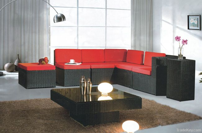 living room furniture black PE rattan sofa furniture