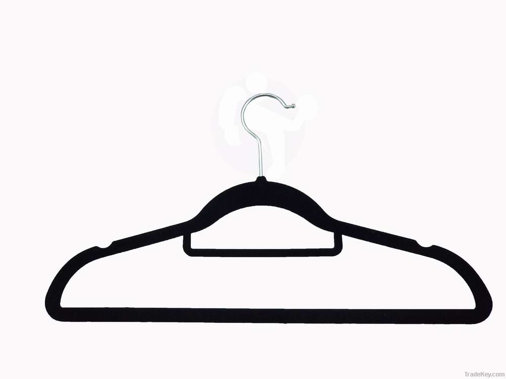 velvet flocked hanger with curved design & tie bar