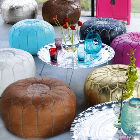 Moroccan Leather Pouffes - Ottoman Foot Stool