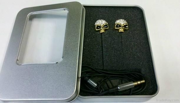 Skull earphone Diamond Crystal earphones Metal headphone