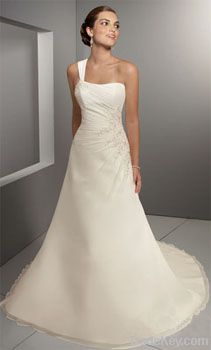 High Quality A-line One-shoulder Court Train Satin Lace