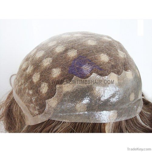 Toupee:French lace base with super thin skin on sides back