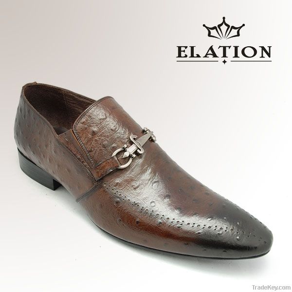 Men burnish ostrich leather dress shoes