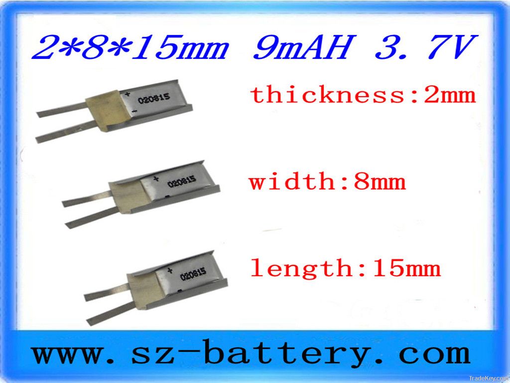 Rechargeable 9mah 3.7v Smallest Lithium Polymer Battery 020815