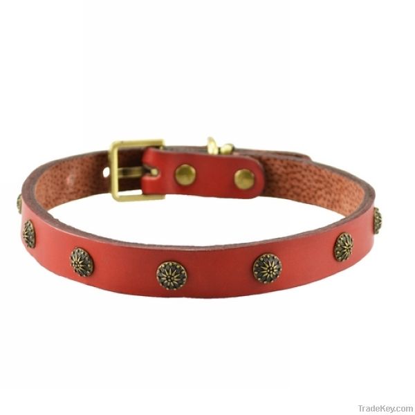 red personalized leather dog collar