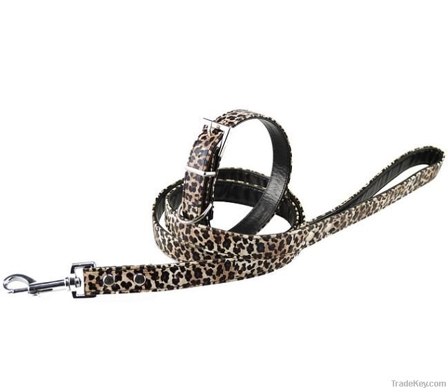 Leopard Printing leather dog collar/fashion dog collar and leash