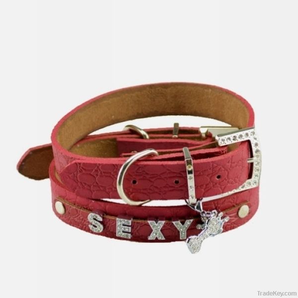 Red Leather Chinese Dog Collar Suit