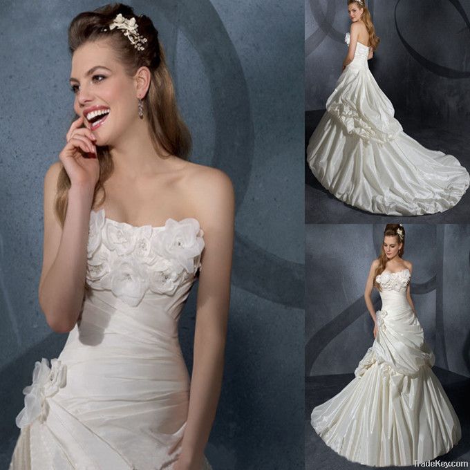 2013 newest design, off shoulder, taffeta, flowers weding dress