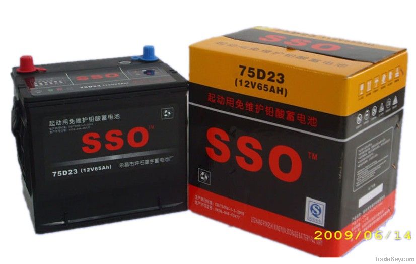 75D23R 12v 65ah automobile battery maintenance free