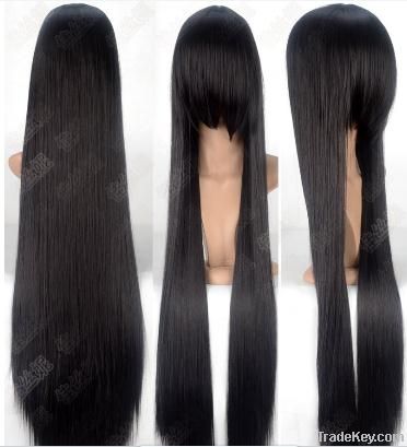Long Straight Black Wig with Full Bangs For Cosplay Fashion Lady