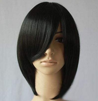 2012 Fashion Short Synthetic Lace Front Wig Black with Bang