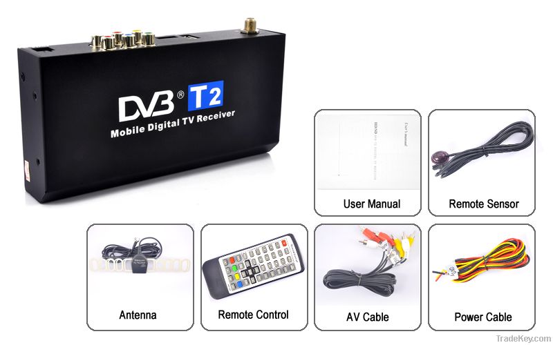 Car DVB-T2 receiver with MPEG4 AVC/H.264 HDMI