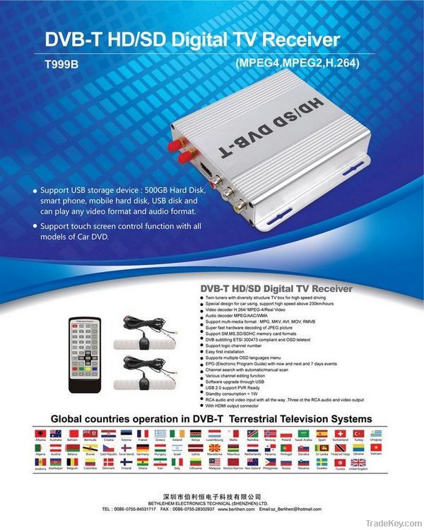 CAR DVB-T TV DVB-T999 TV RECEIVER HD High Speed HD/SD MPEG4
