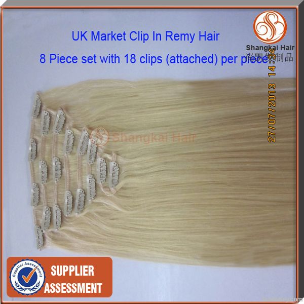 top quality remy 8pcs set clip in hair extension