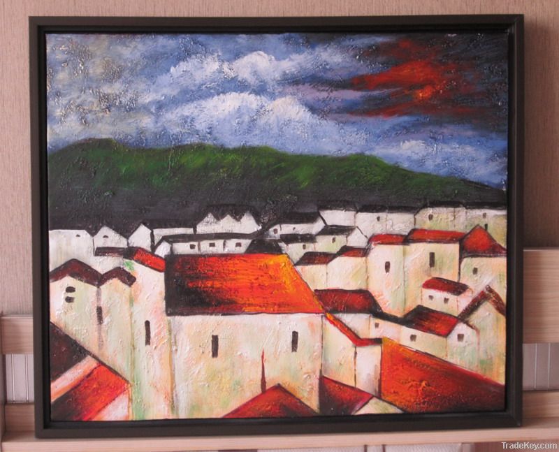 Handpainted Acrylic Painting Red town