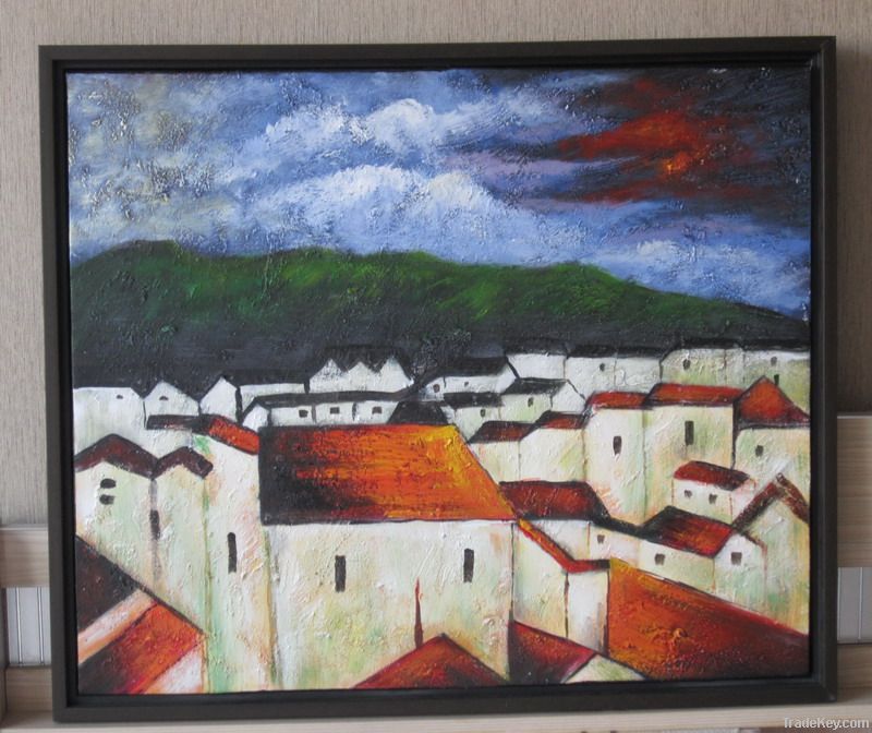 Handpainted Acrylic Painting Red town