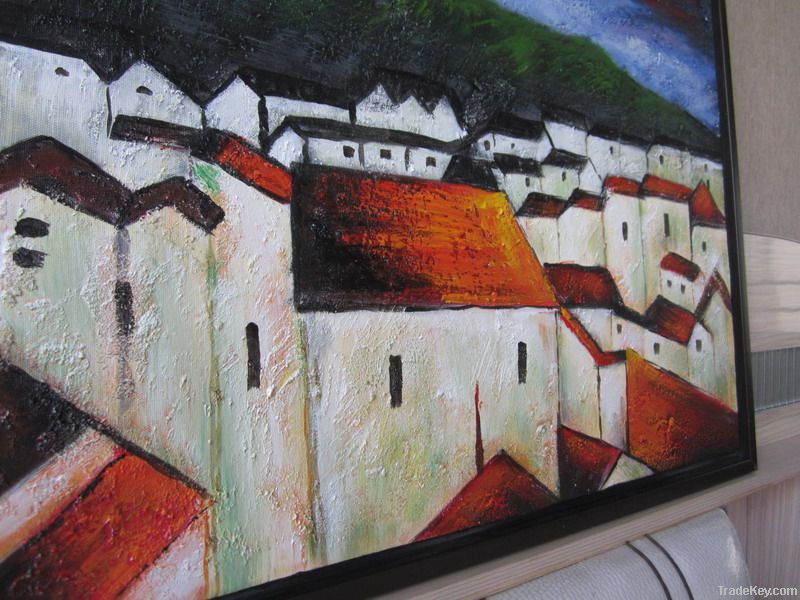 Handpainted Acrylic Painting Red town