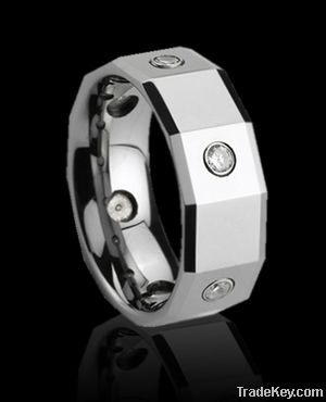 epoxy inlaid tungsten ring with cz stones, big size finger rings