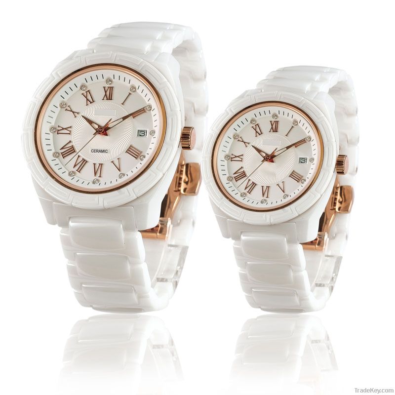 luxury white ceramic watch mens women with IPG