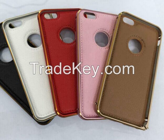 Mobile phone case Metal bumper frame with leather back cover