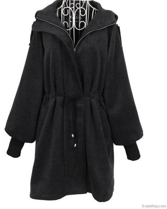 Womens Long Pattern Pishop Sleeve Woollen Overcoat