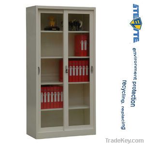 Metal Storage Cabinet with 2 Glass Full High Sliding Door