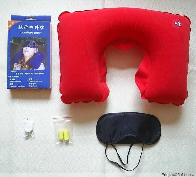 Travel kits with inflatable pillow, earplug , eyeshade