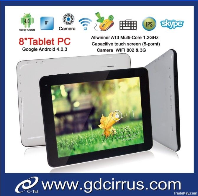 Tablet PC, 8 inch 5 Point Capacitive touch screen
