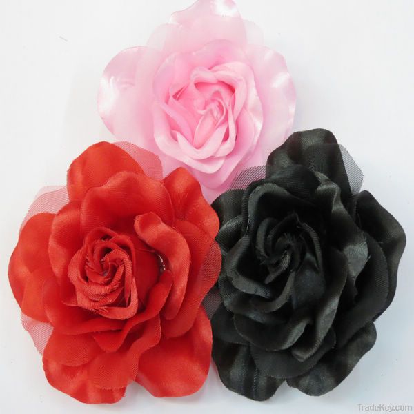 3Inch satin rose hairclip 12colors in stocks 120pcs/color wholesale
