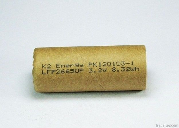 K2 Energy 50C/90C 2500-2600mah High Power LiFePO4 26650 cell