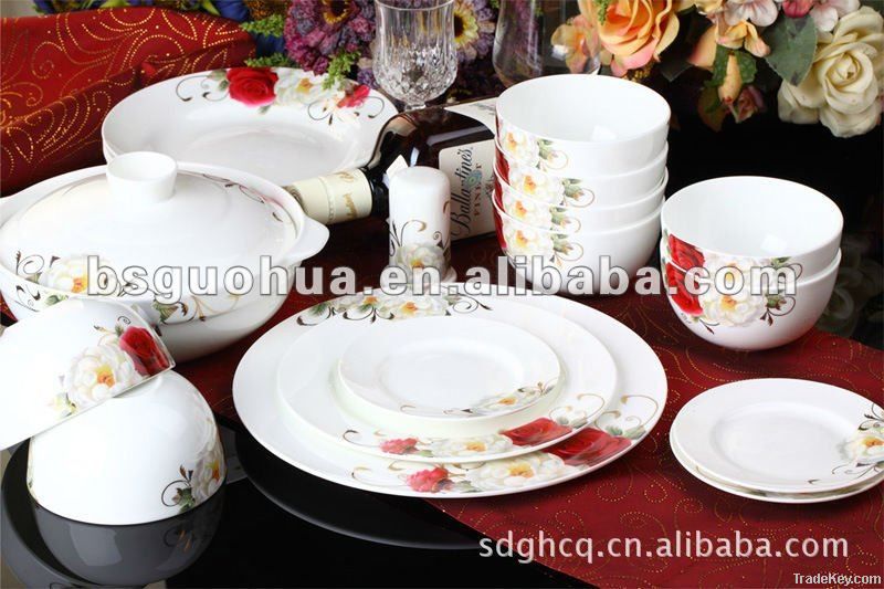 36pcs bone china red rose design dinnerware