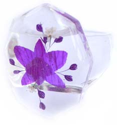 Real dried orchid petal in clear resin ring - purple