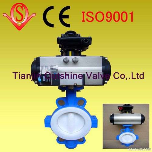 Pneumatic corrosion resistant  PTFE full lined butterfly valve