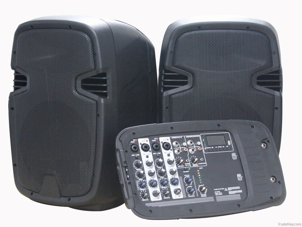 portable plastic speaker system with power mixer