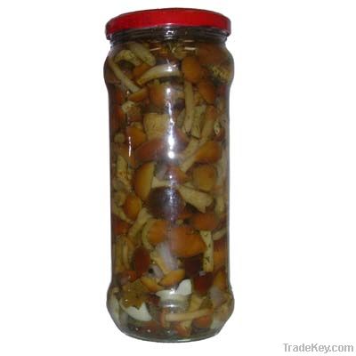 marinated nameko mushroom in glass jar