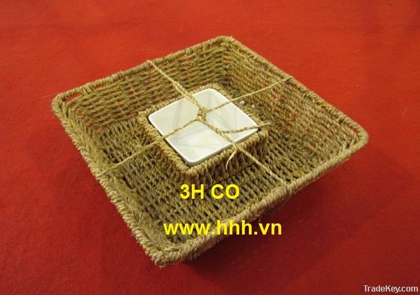 Square water hyacinth mix ceramic, intertwinted weave