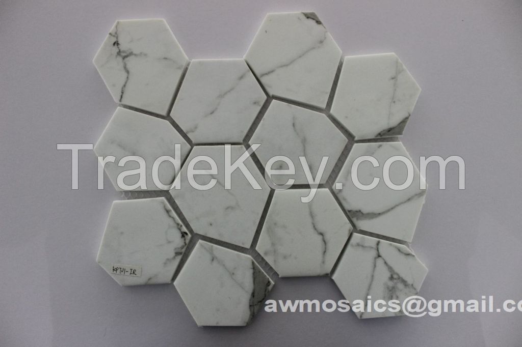 White Carrara Recycle Glass Mosaic for Bathroom