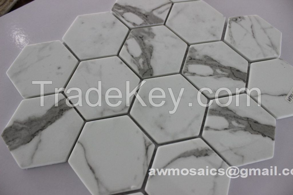 White Carrara Recycle Glass Mosaic 