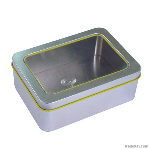 rectangle tin box with clear window