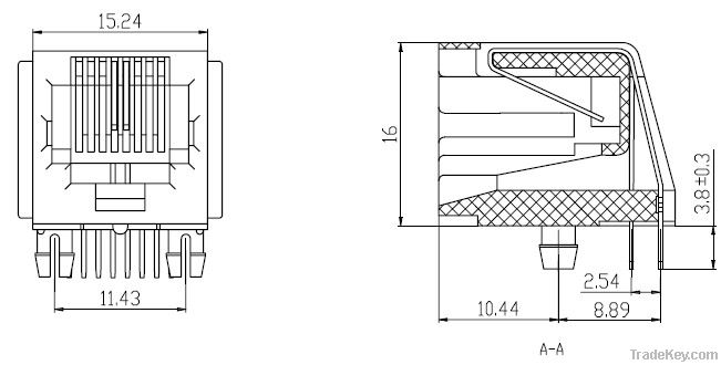 unshield rj45 connector with 8p8c