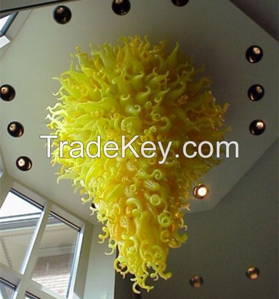 Modern hotel hobby ceiling decorative Hand blown art big yellow glass chandelier