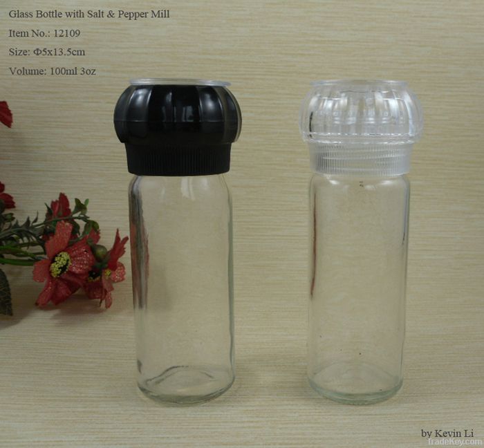 Eco & Hi-Quality Herb & Spice Glass Bottle with Grinder Caps (12110)
