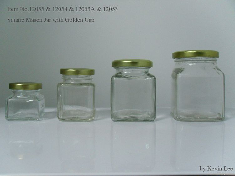 Square Glass jar with Gold Lids (from 50ml-1000ml)