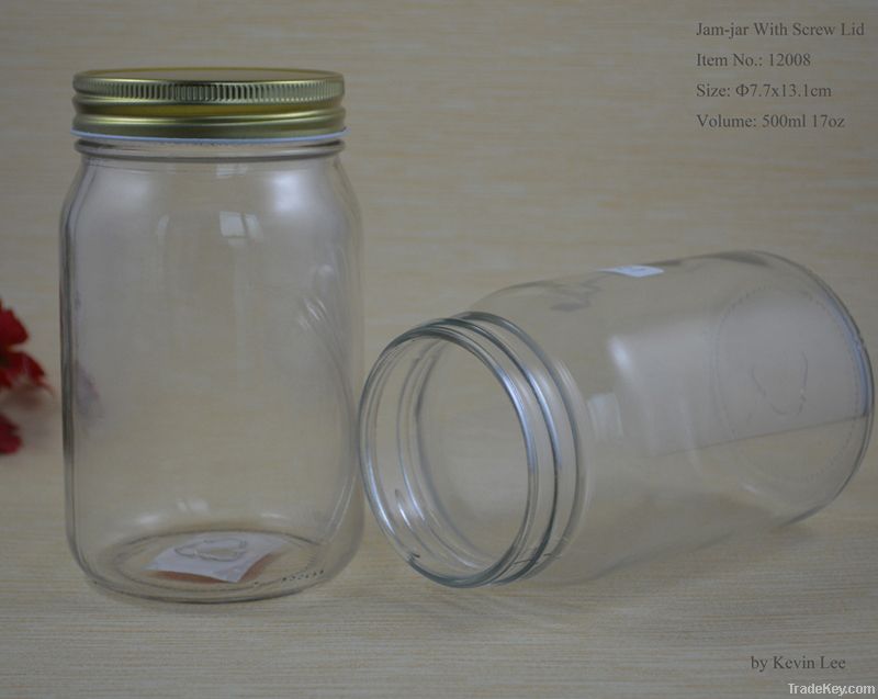 500ml round glass jar with Metal/ Plastic Lids (16oz)