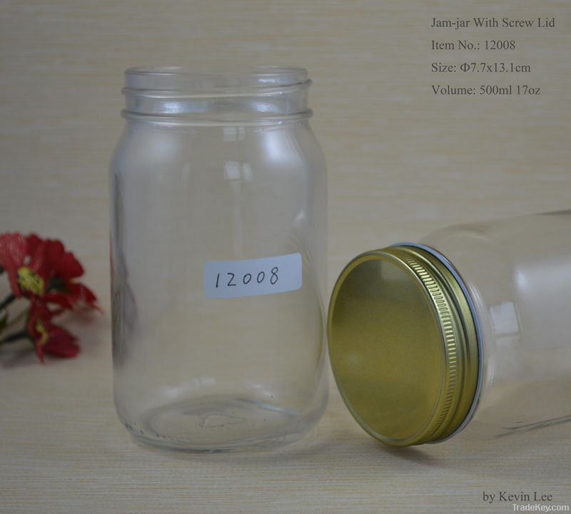 500ml round glass jar with Metal/ Plastic Lids (16oz)