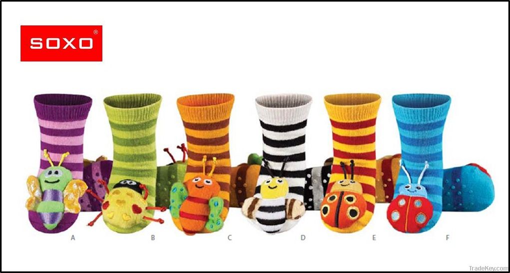SOXO striped infant rattle socks