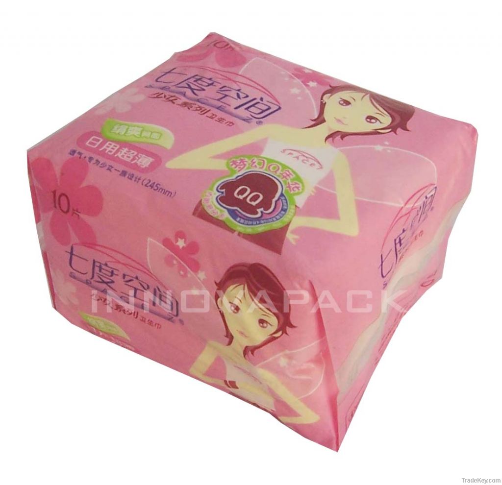 Flexo printed auto-packaging film roll and PE bag for femine pad/sanitary napkin